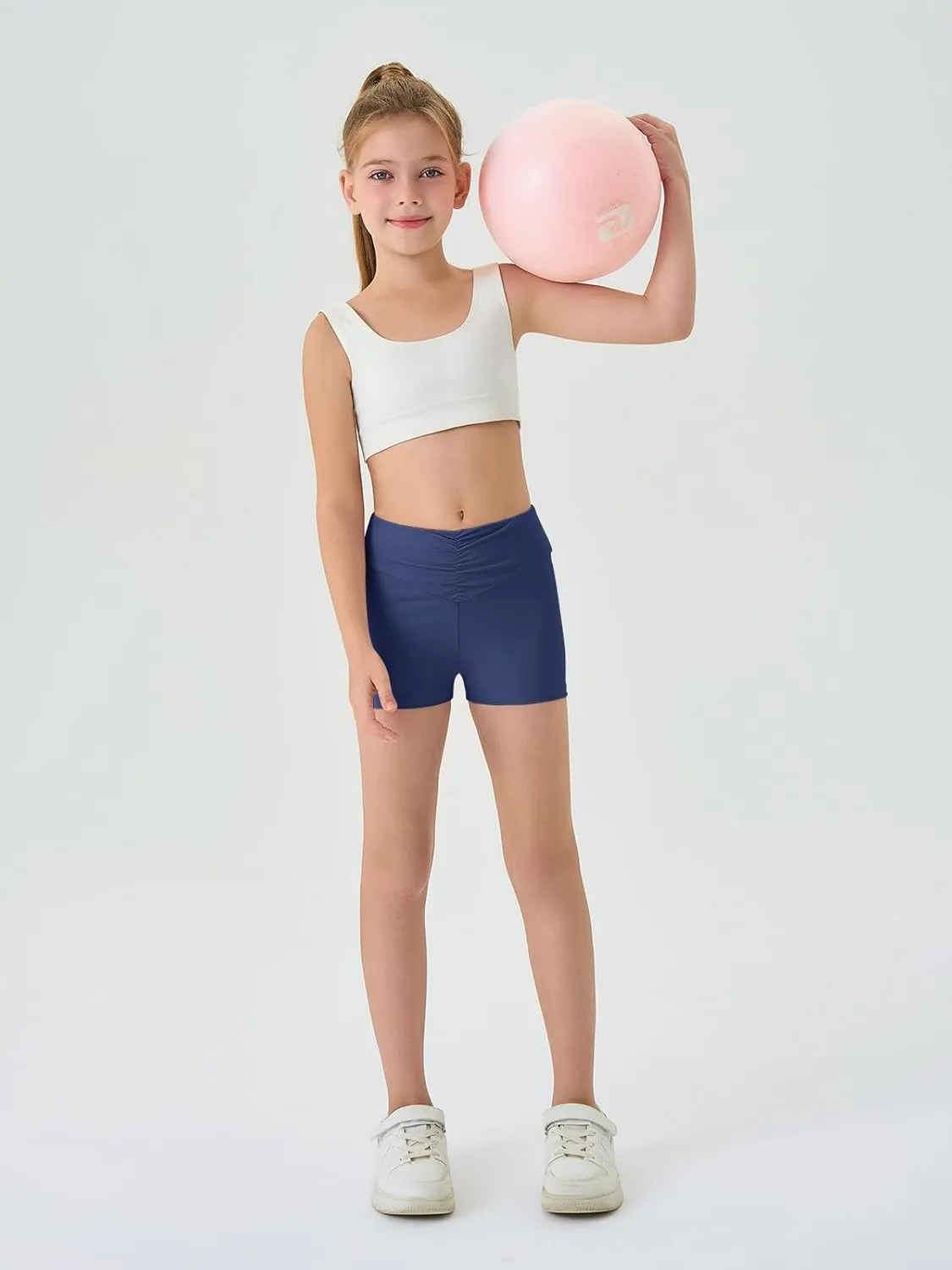 Haloumoning Girls Athletic Ruched V-Waist Shorts Kids Workout Yoga Dance Shorts Active Gymnastics Shorts