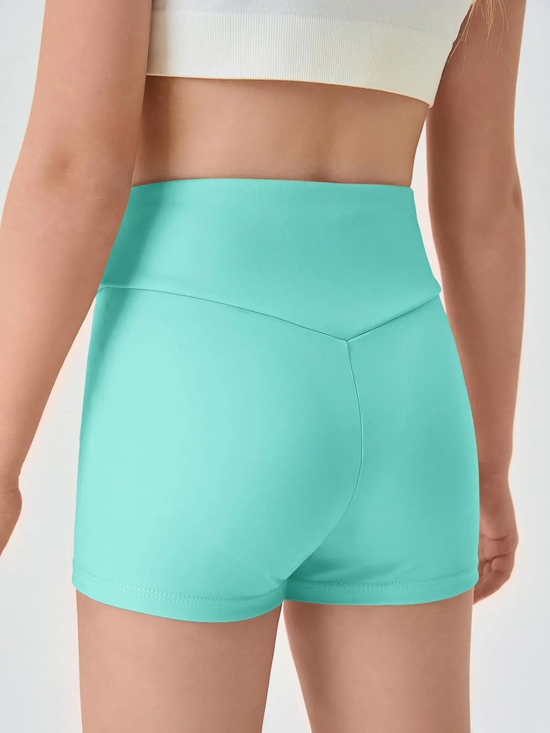 Haloumoning Girls Athletic Ruched V-Waist Shorts Kids Workout Yoga Dance Shorts Active Gymnastics Shorts