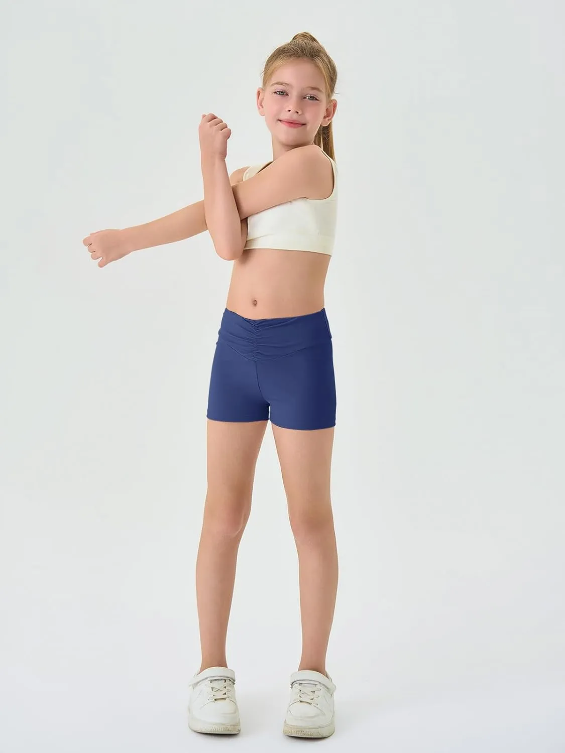 Haloumoning Girls Athletic Ruched V-Waist Shorts Kids Workout Yoga Dance Shorts Active Gymnastics Shorts