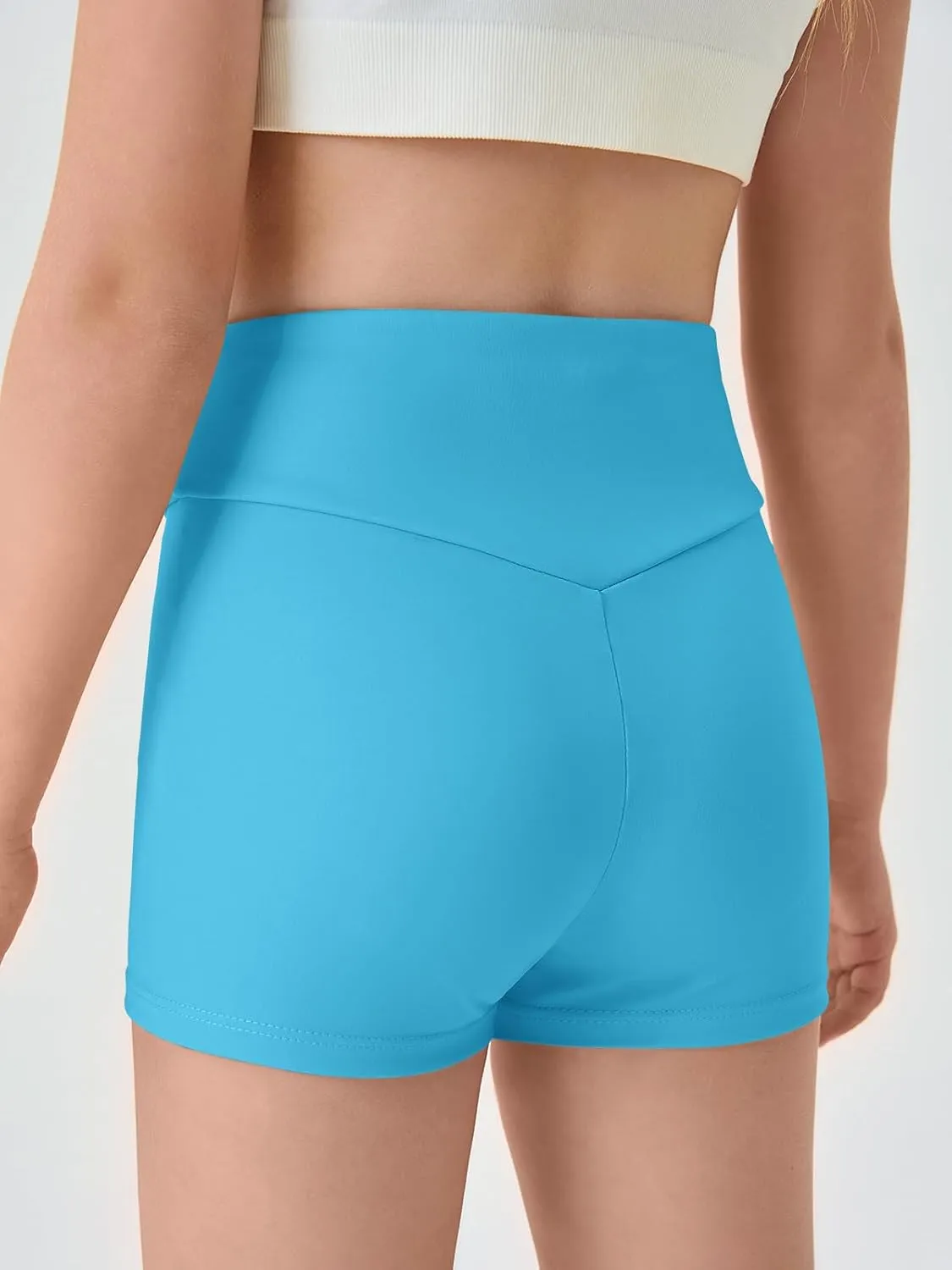 Haloumoning Girls Athletic Ruched V-Waist Shorts Kids Workout Yoga Dance Shorts Active Gymnastics Shorts