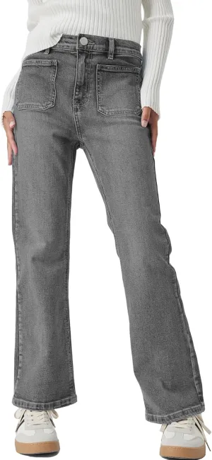 Haloumoning Girls High Waisted Jeans Straight Leg Stretch Demin Pants Cute Casual Trousers with Pockets