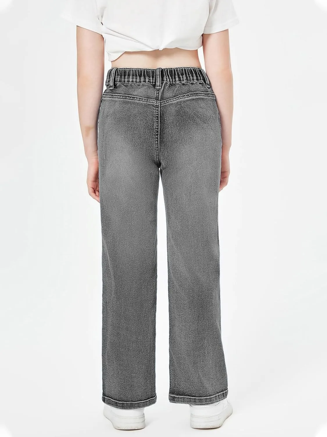 Haloumoning Girls High Waisted Jeans Straight Leg Stretch Demin Pants Cute Casual Trousers with Pockets