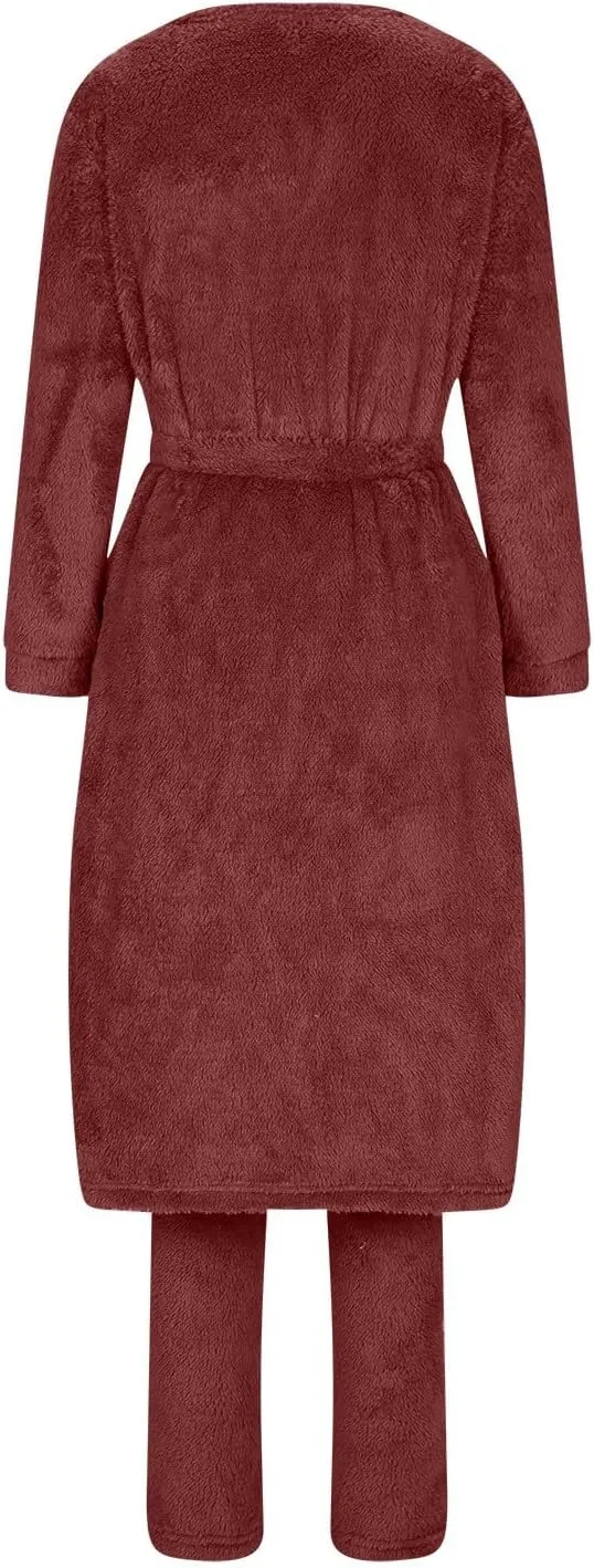 HGps8w 3 Piece Lounge Sets for Women Fuzzy Fleece Pajamas, Long Open Front Cardigan & Crop Tank Top & Long Pants Sleepwear