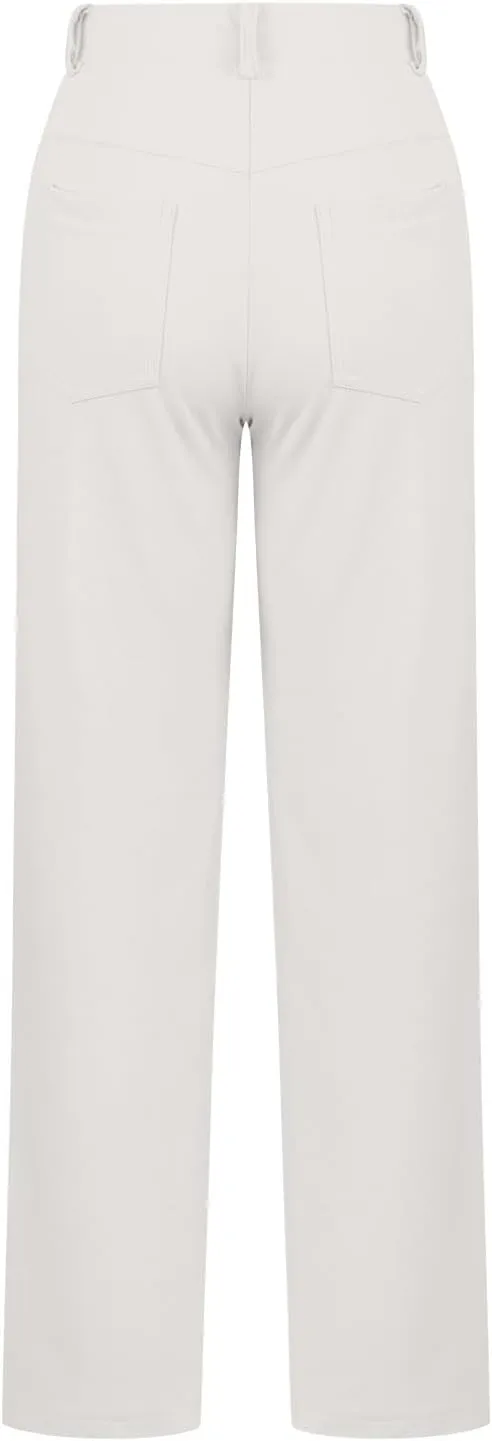 High Waist Work Pants for Women Casual Straight Leg Trousers Stretch Waist Basic Solid Color Office Dress Pants