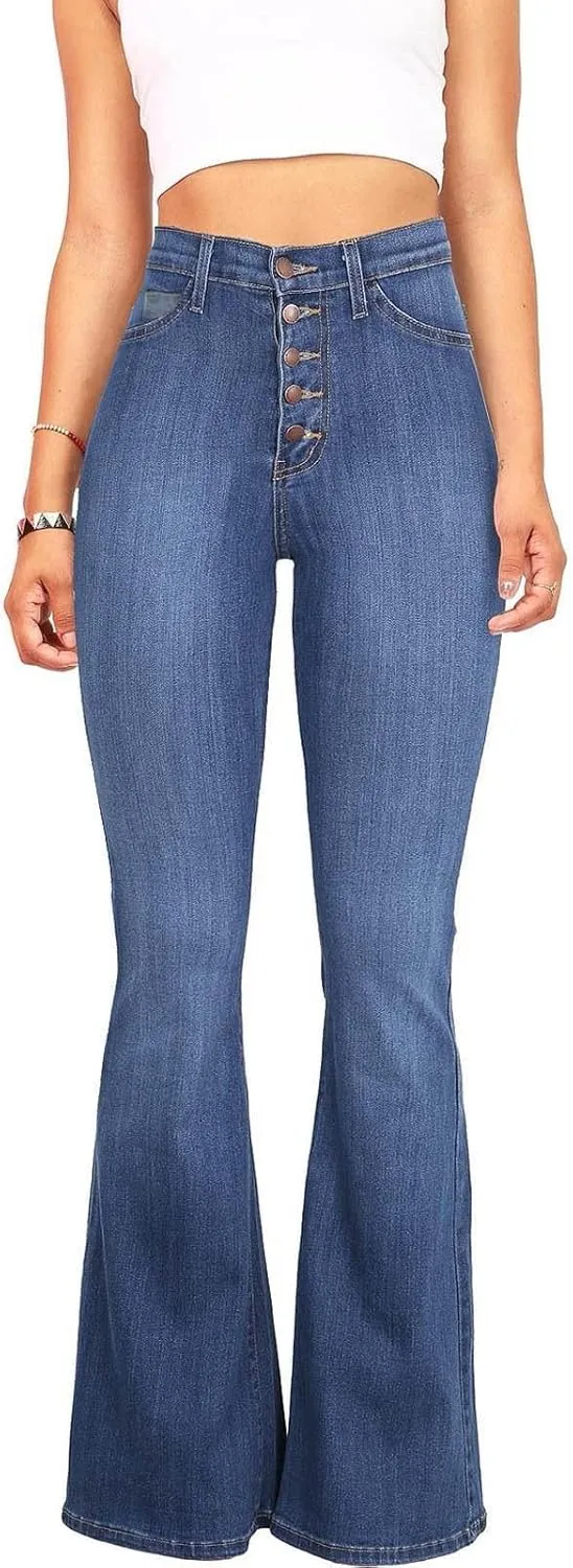 High Waisted Jeans for Women Skinny Silm Fit Bootcut Bell Bottom Jeans Tummy Control Comfy Denim Pants(Plus Size)