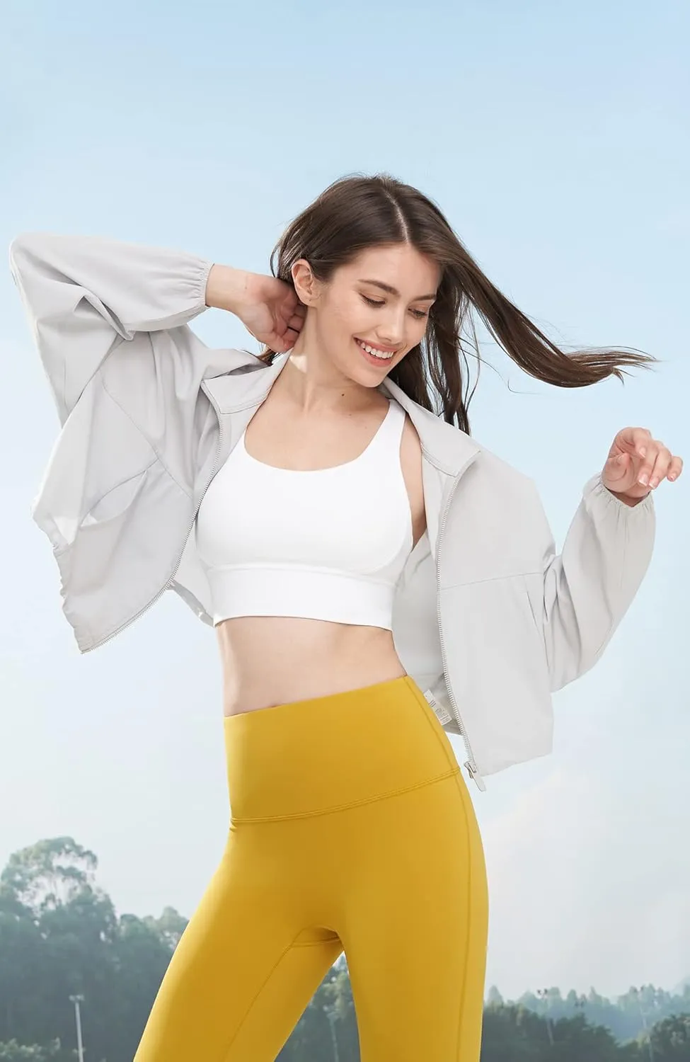 icyzone Women's Oversized Athletic Running Track Zip Up Cropped Jackets UPF 50 