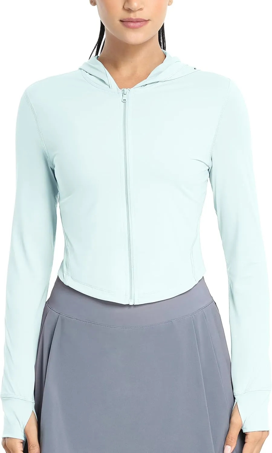 icyzone Women's UPF 50  Athletic Jackets, Lightweight Zip Up Cropped Long Sleeve Shirts with Thumb Holes