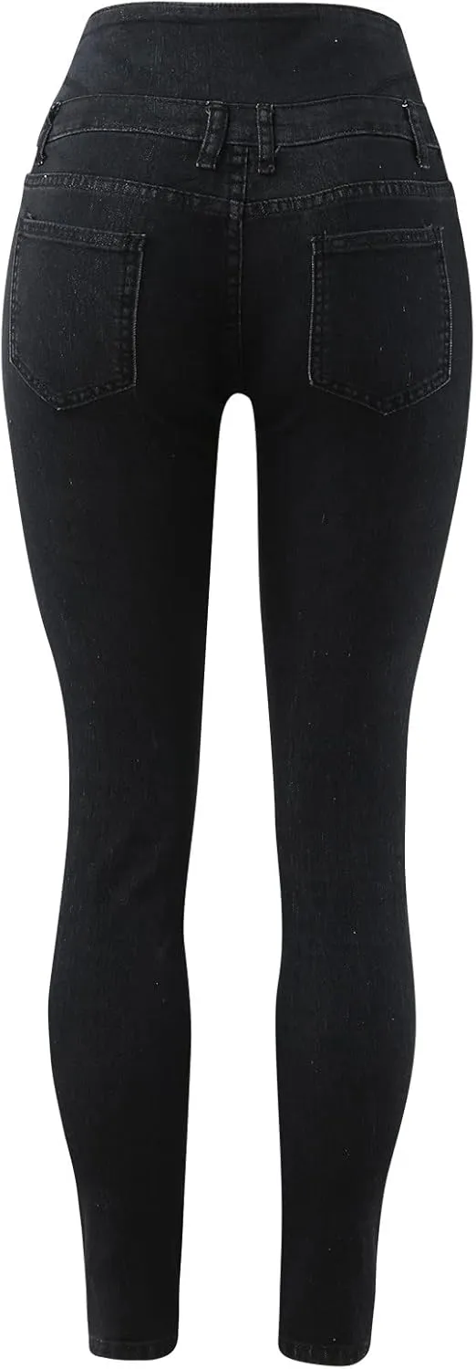 Jeans Sexy Zppered High-Waisted Temperament Slim-fit Four-Button Women's Stretch Black Flare Jeans for Women