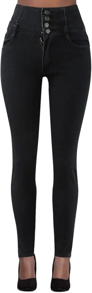 Jeans Sexy Zppered High-Waisted Temperament Slim-fit Four-Button Women's Stretch Black Flare Jeans for Women
