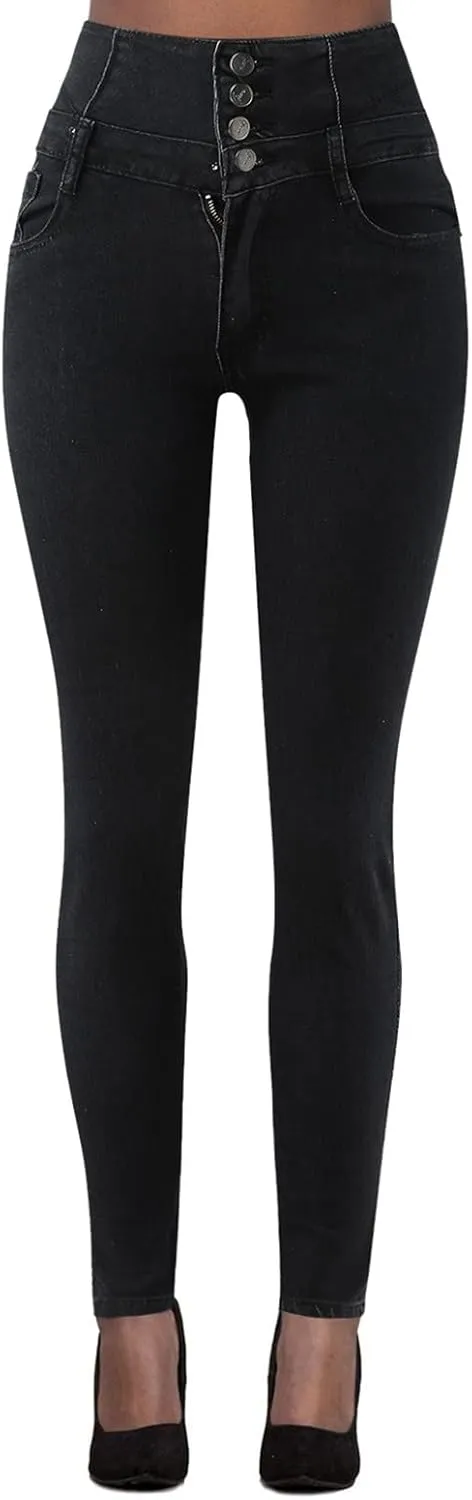 Jeans Sexy Zppered High-Waisted Temperament Slim-fit Four-Button Women's Stretch Black Flare Jeans for Women