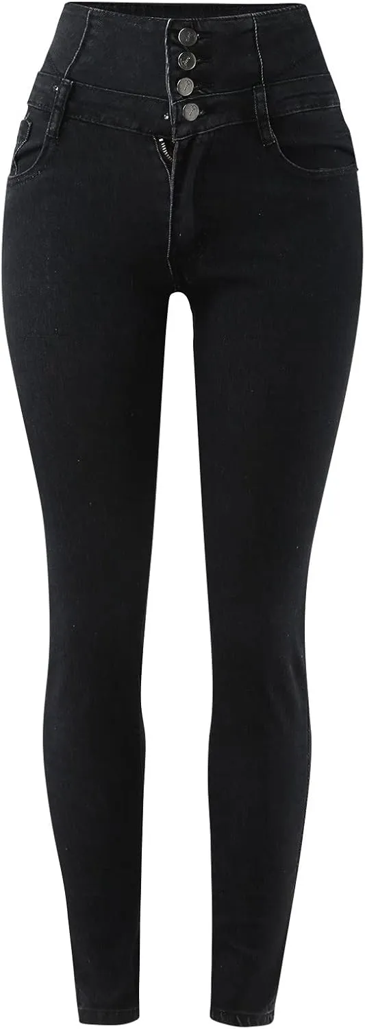 Jeans Sexy Zppered High-Waisted Temperament Slim-fit Four-Button Women's Stretch Black Flare Jeans for Women