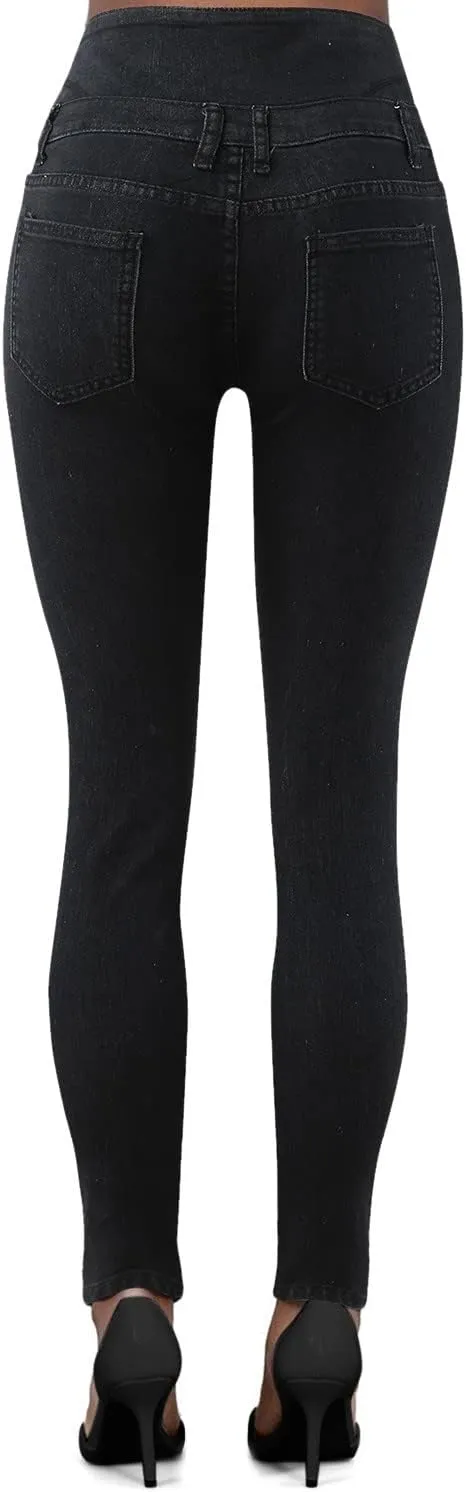 Jeans Sexy Zppered High-Waisted Temperament Slim-fit Four-Button Women's Stretch Black Flare Jeans for Women