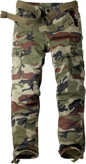 JEShifangjiusu Mens Relaxed-Fit Cargo Pants Multi Pocket Military Camo Combat Work Pants Biker Outdoor Jeans Denim Pants