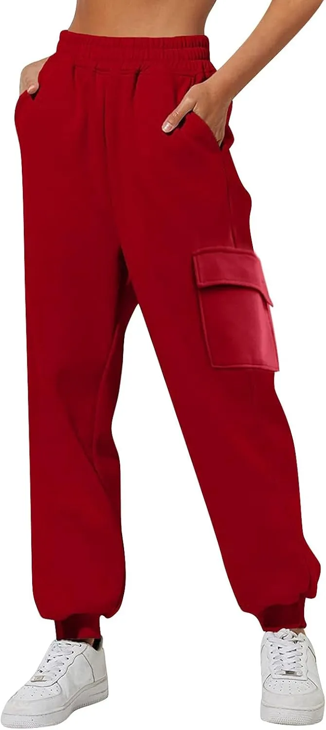 Joggers for Women Breathable Colorblocking Casual Pants Side Pockets Leg Opening Drawstring Workout Running Pants
