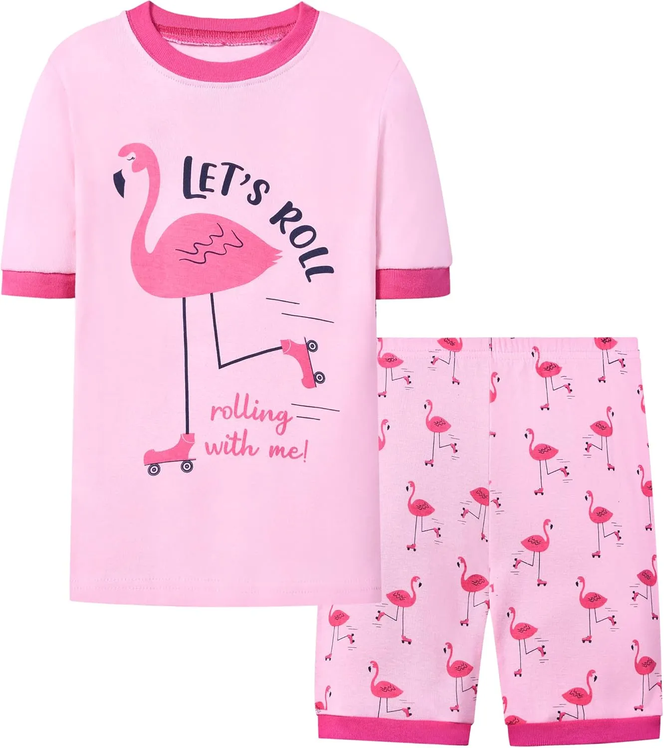 Joyond Girls Pure Cotton Summer Pjs Size 2T-14Years, Little Girls Short Sleeve 4-Piece Sleepwear Kids Toddler Pajamas Set