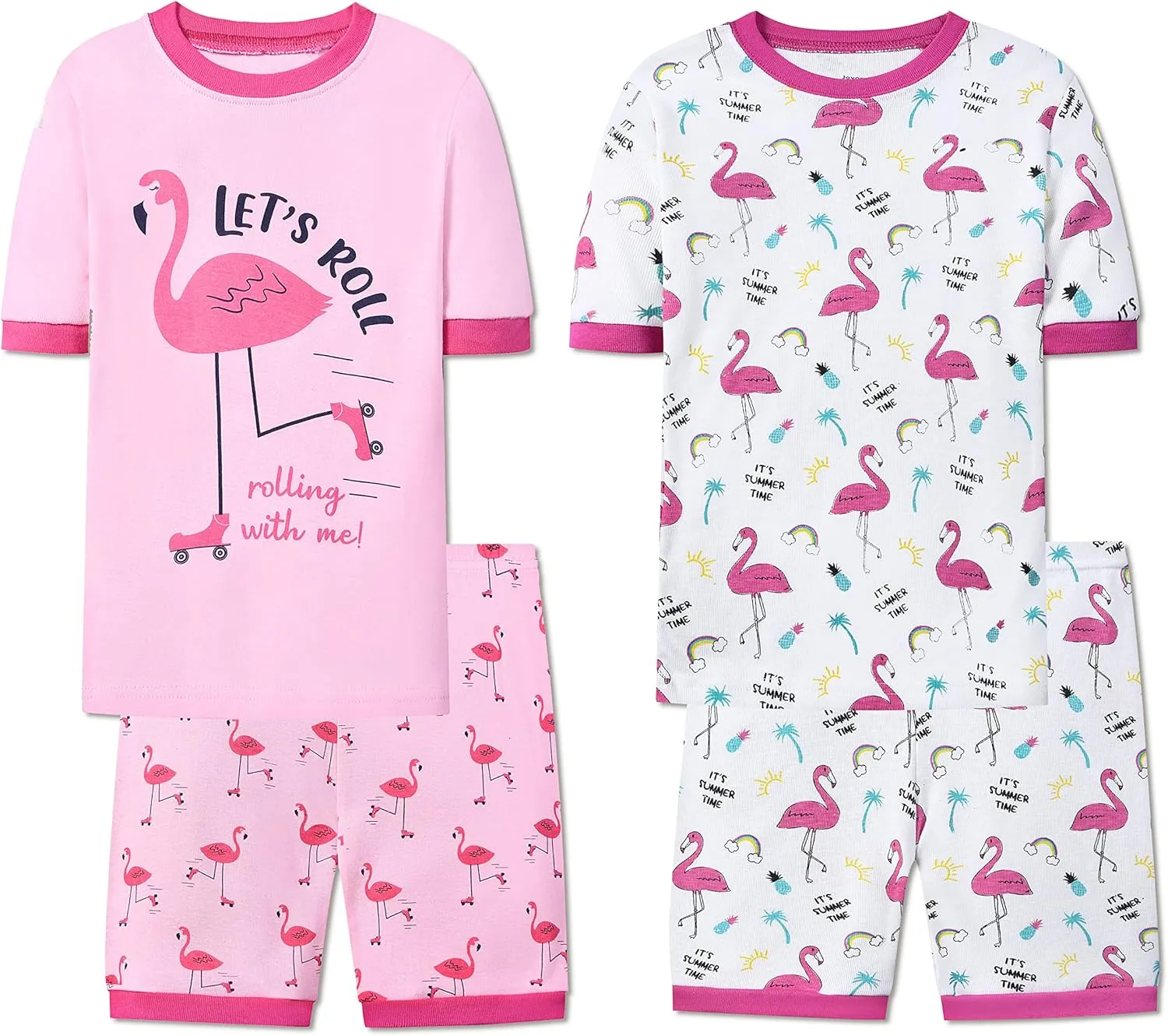 Joyond Girls Pure Cotton Summer Pjs Size 2T-14Years, Little Girls Short Sleeve 4-Piece Sleepwear Kids Toddler Pajamas Set