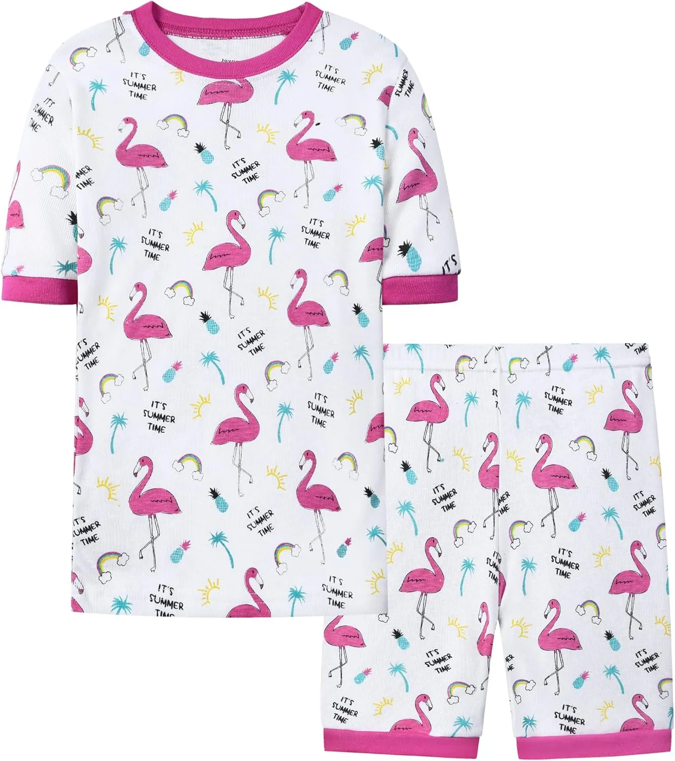 Joyond Girls Pure Cotton Summer Pjs Size 2T-14Years, Little Girls Short Sleeve 4-Piece Sleepwear Kids Toddler Pajamas Set