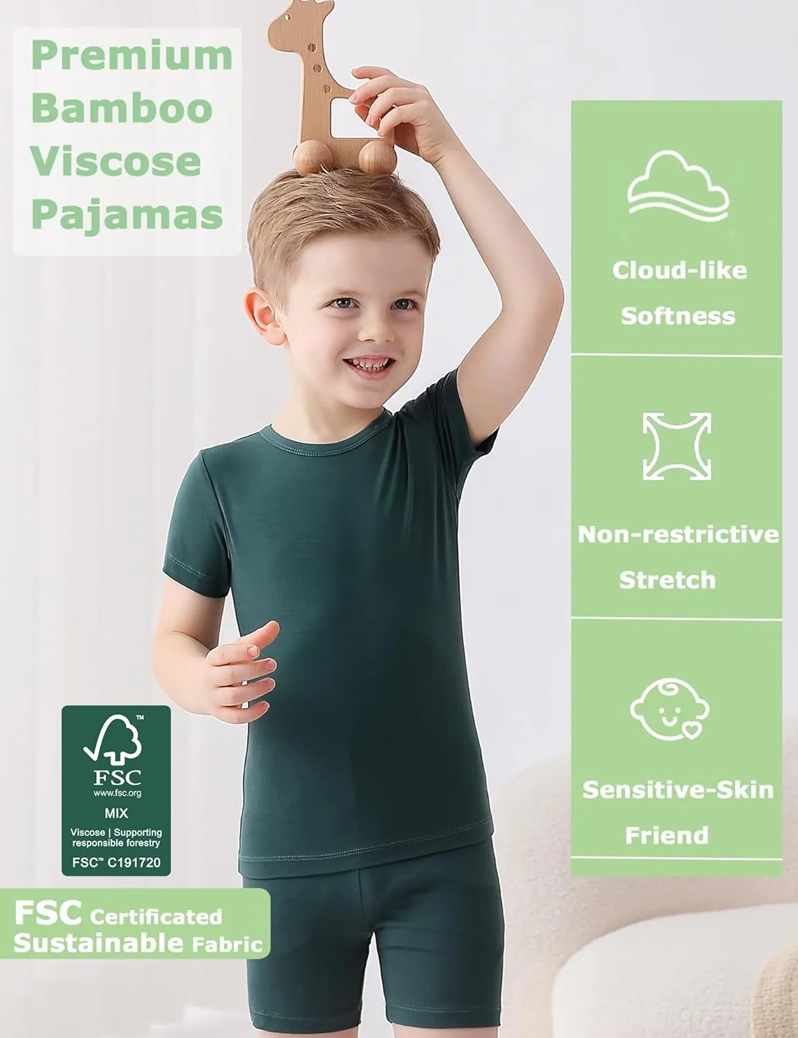 JunNeng Baby Toddler Rayon from Bamboo Pajamas Sets,Kid Boy Girl Solid Snug Fit Short Sleeve Summer Sleepwear