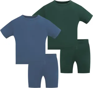 JunNeng Baby Toddler Rayon from Bamboo Pajamas Sets,Kid Boy Girl Solid Snug Fit Short Sleeve Summer Sleepwear