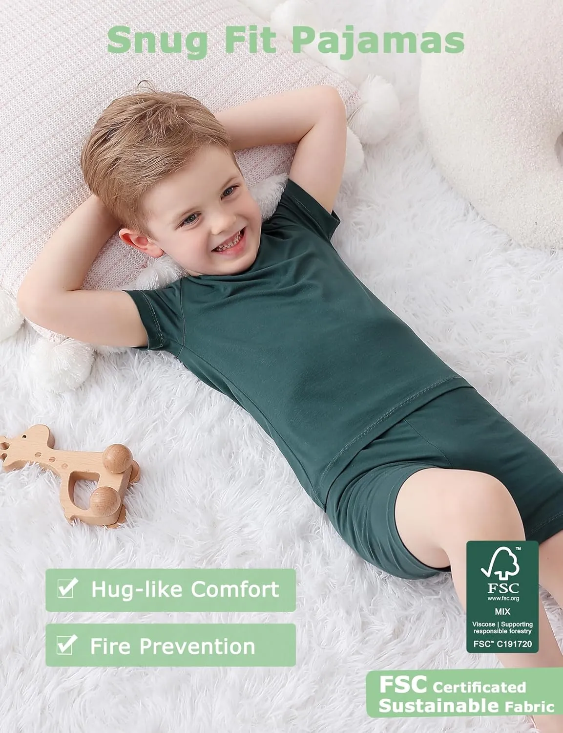 JunNeng Baby Toddler Rayon from Bamboo Pajamas Sets,Kid Boy Girl Solid Snug Fit Short Sleeve Summer Sleepwear