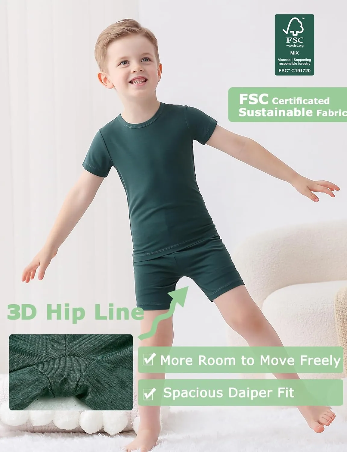 JunNeng Baby Toddler Rayon from Bamboo Pajamas Sets,Kid Boy Girl Solid Snug Fit Short Sleeve Summer Sleepwear