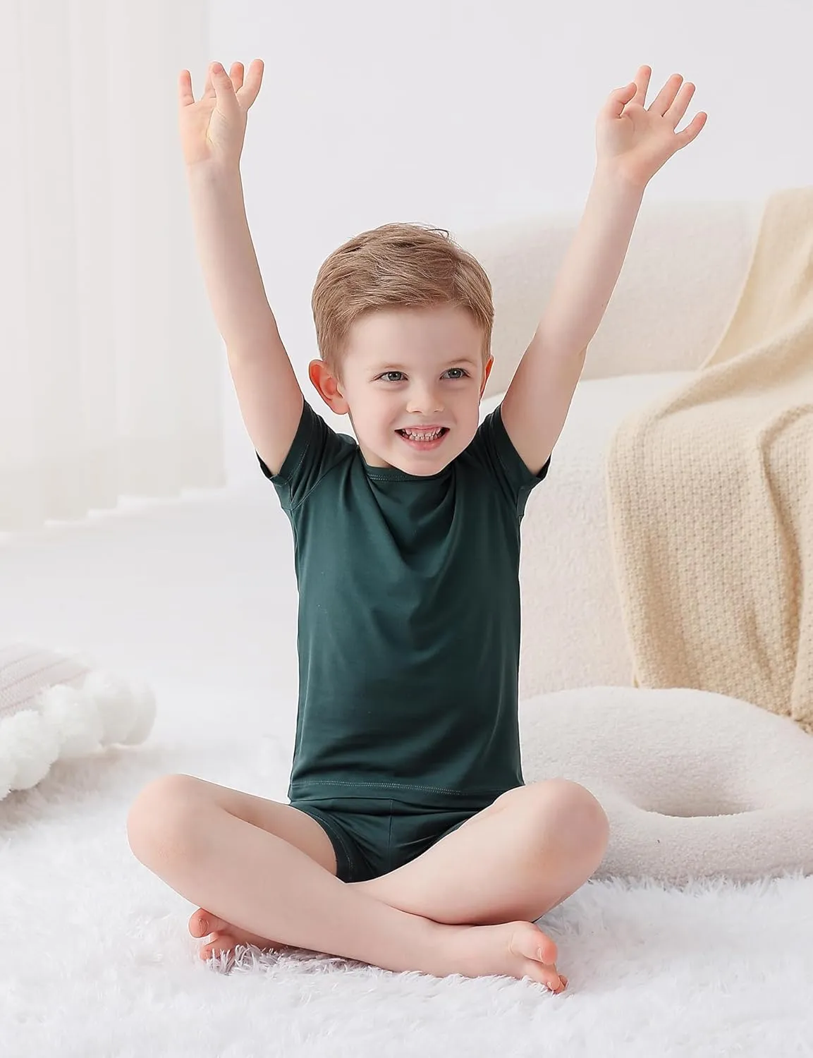 JunNeng Baby Toddler Rayon from Bamboo Pajamas Sets,Kid Boy Girl Solid Snug Fit Short Sleeve Summer Sleepwear