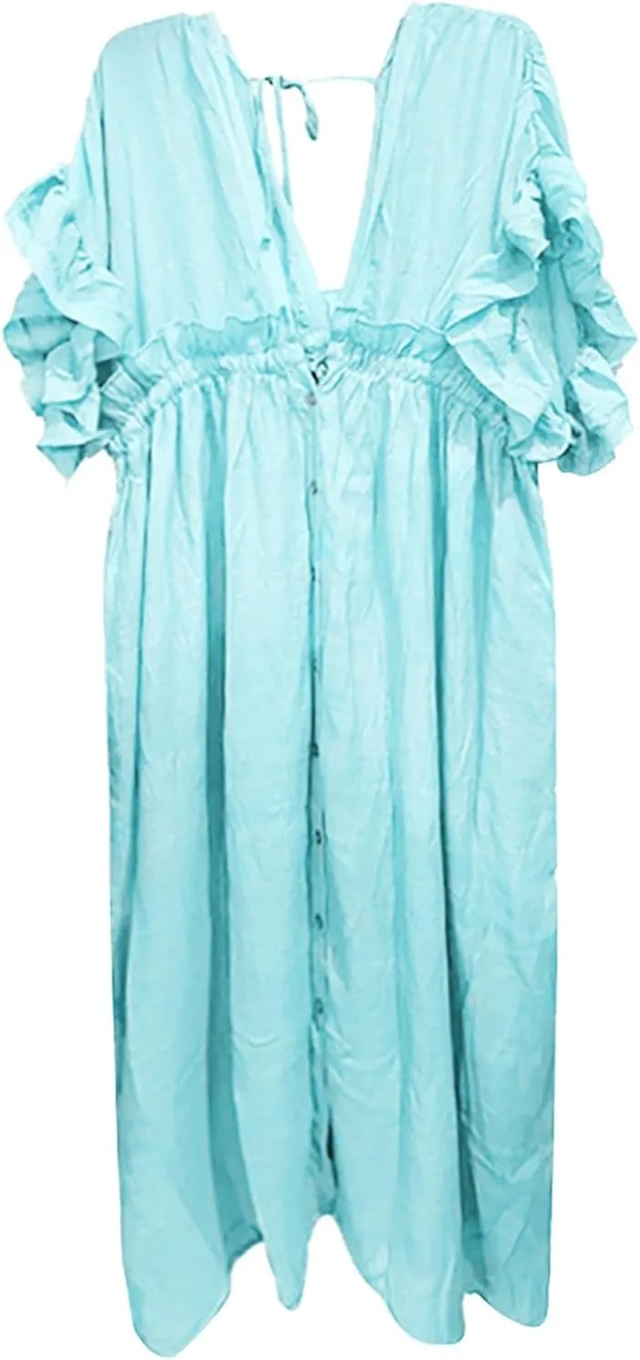 Kaftan Dresses for Women Plus Size Swimsuit Cover Up V Neck Caftan Beach Dress Loungewear
