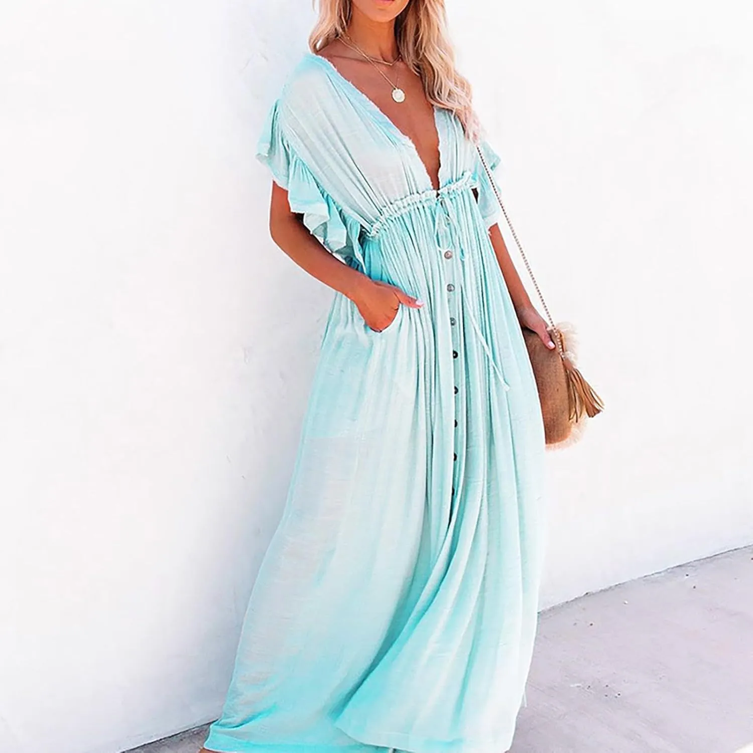 Kaftan Dresses for Women Plus Size Swimsuit Cover Up V Neck Caftan Beach Dress Loungewear