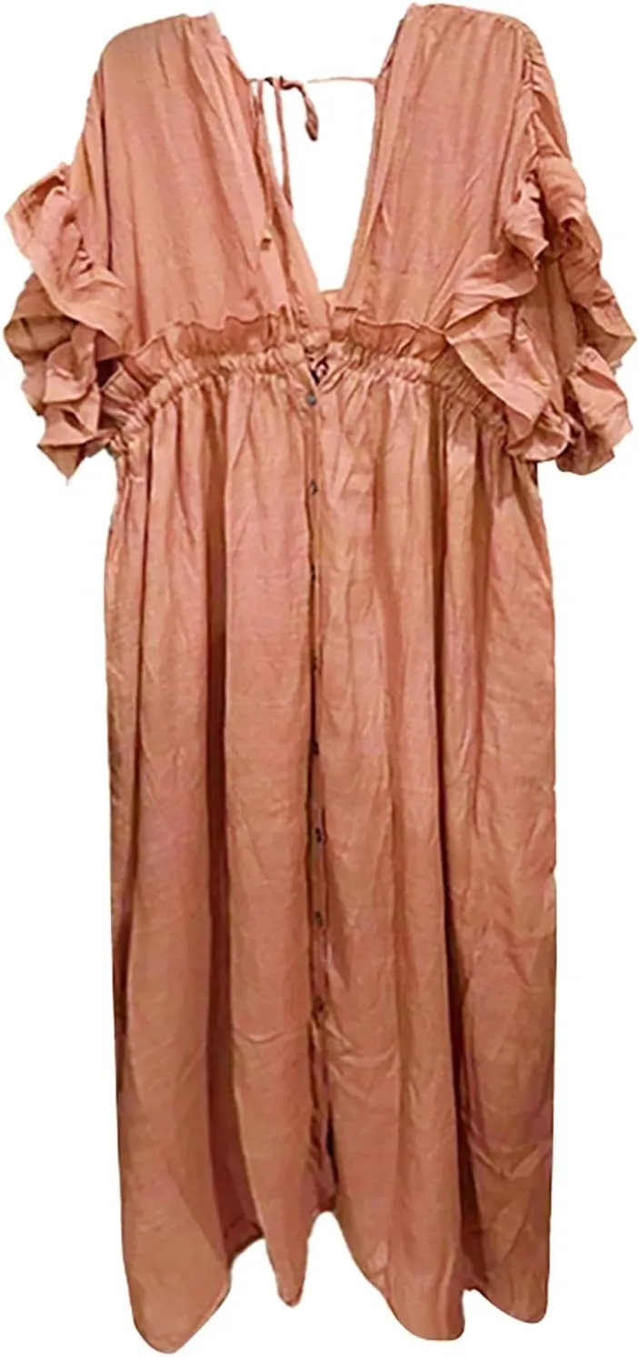 Kaftan Dresses for Women Plus Size Swimsuit Cover Up V Neck Caftan Beach Dress Loungewear