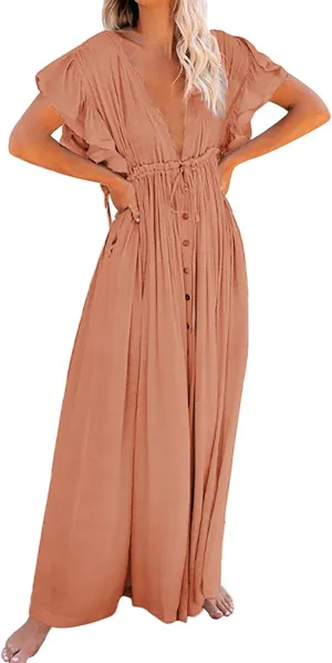 Kaftan Dresses for Women Plus Size Swimsuit Cover Up V Neck Caftan Beach Dress Loungewear