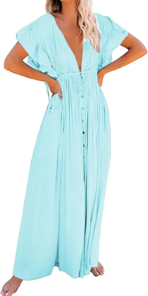 Kaftan Dresses for Women Plus Size Swimsuit Cover Up V Neck Caftan Beach Dress Loungewear