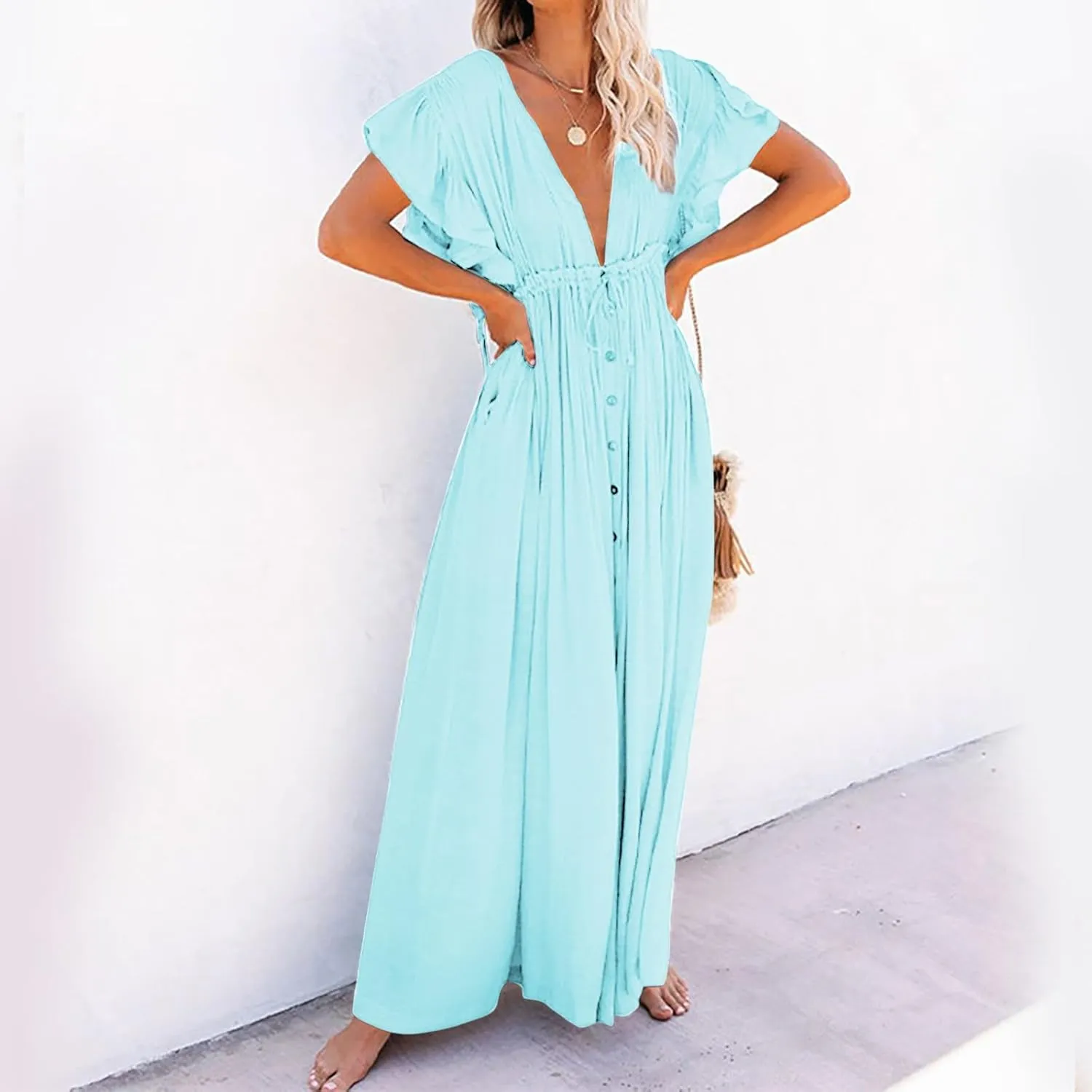 Kaftan Dresses for Women Plus Size Swimsuit Cover Up V Neck Caftan Beach Dress Loungewear