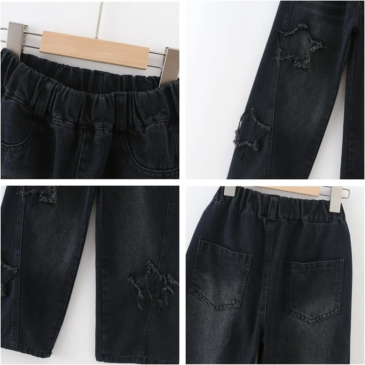 Kids Girls Jeans Washed Elastic Waist Baggy Wide Leg Jeans Size 4-14 Years