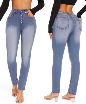 KIWI RATA High Waisted Jeans with Pockets, Boyfriend Butt Lifting Stretch Jeans, Casual Denim Skinny Y2K 90s Pants
