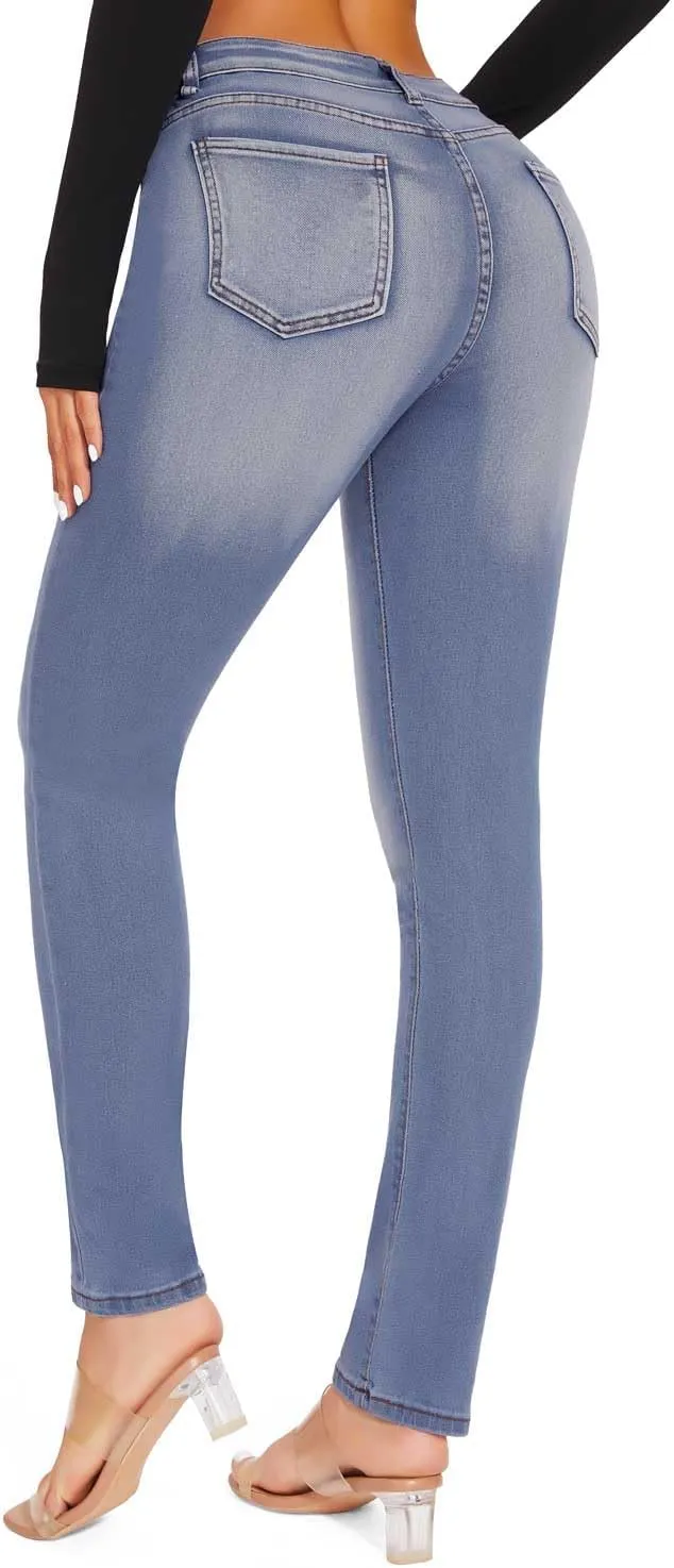KIWI RATA High Waisted Jeans with Pockets, Boyfriend Butt Lifting Stretch Jeans, Casual Denim Skinny Y2K 90s Pants