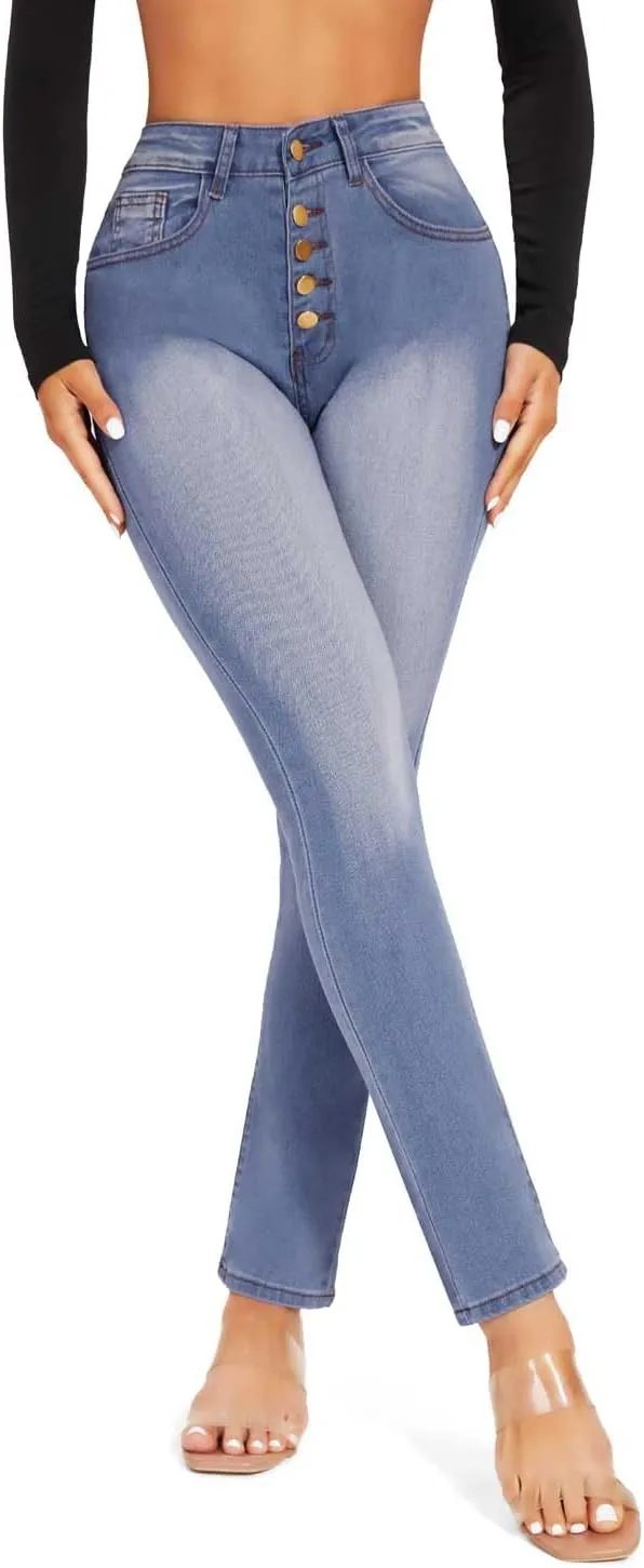 KIWI RATA High Waisted Jeans with Pockets, Boyfriend Butt Lifting Stretch Jeans, Casual Denim Skinny Y2K 90s Pants