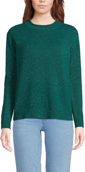Lands' End Women's Cashmere Easy Fit Crew Neck Sweater Large Bright Evergreen Donegal