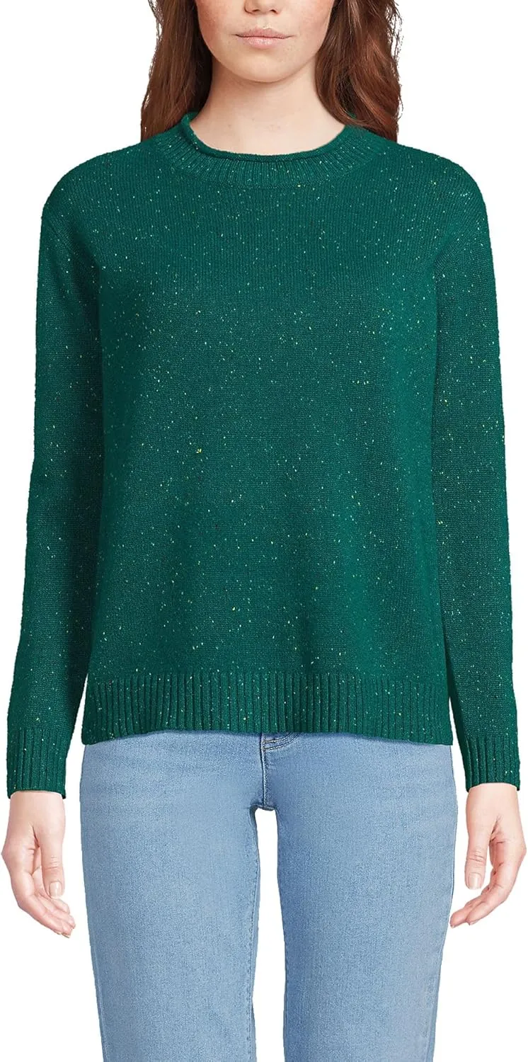 Lands' End Women's Cashmere Easy Fit Crew Neck Sweater Large Bright Evergreen Donegal