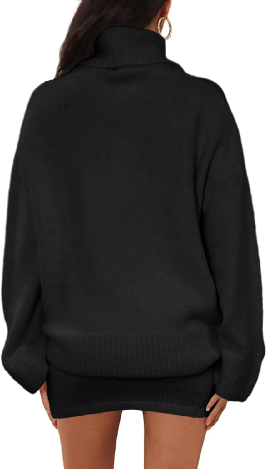 Langwyqu Womens 2 Piece Outfits Sweater Sets Turtleneck Oversized Sweaters and Mini Skirts Fall Trendy Loungewear