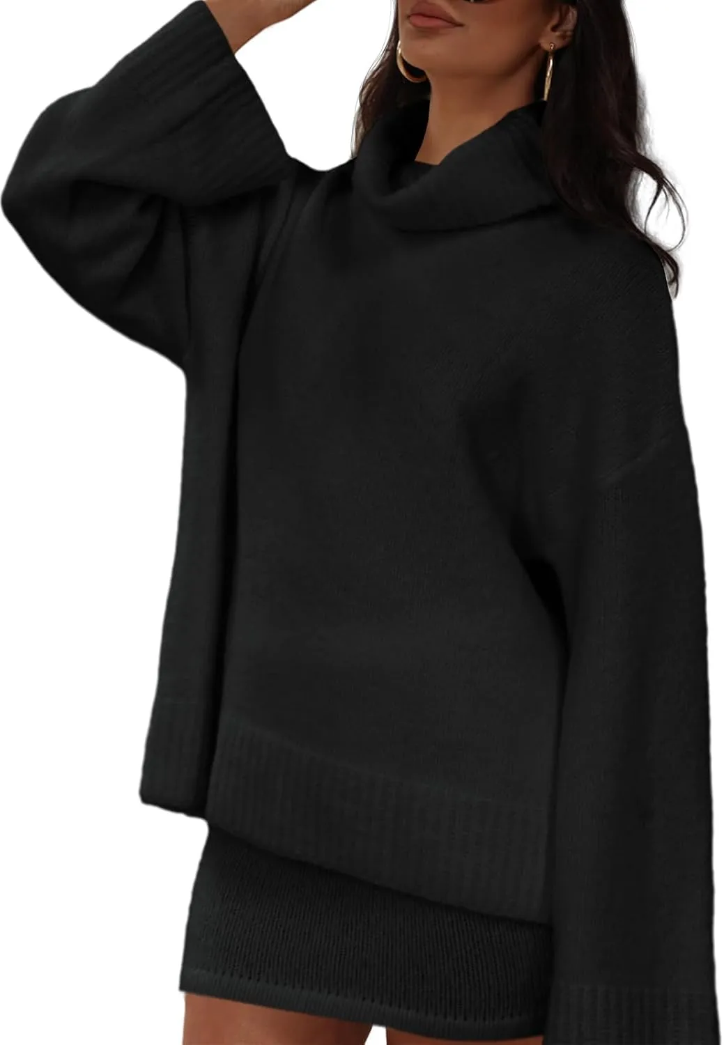 Langwyqu Womens 2 Piece Outfits Sweater Sets Turtleneck Oversized Sweaters and Mini Skirts Fall Trendy Loungewear