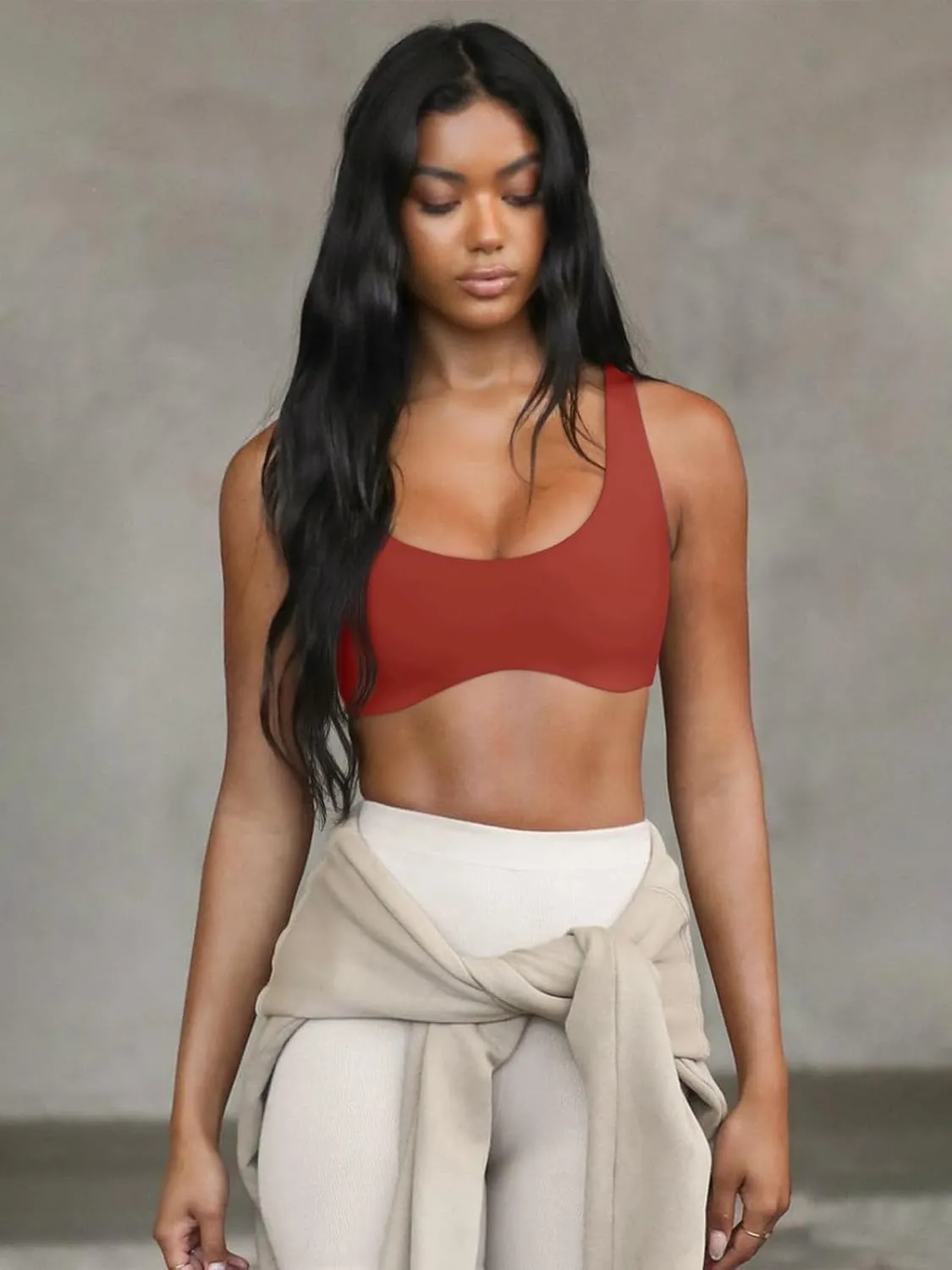 LASLULU Sexy Sports Bras for Women Scoop Neck Sleeveless Padded Bra Workout Yoga Crop Top