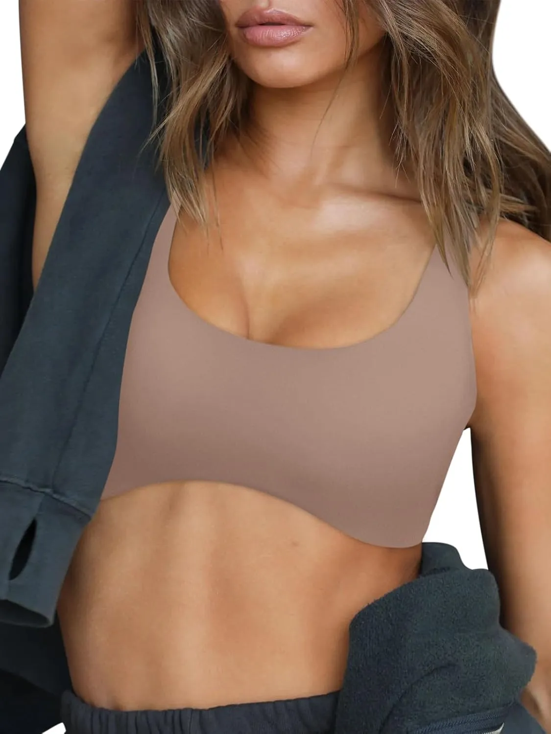 LASLULU Sexy Sports Bras for Women Scoop Neck Sleeveless Padded Bra Workout Yoga Crop Top