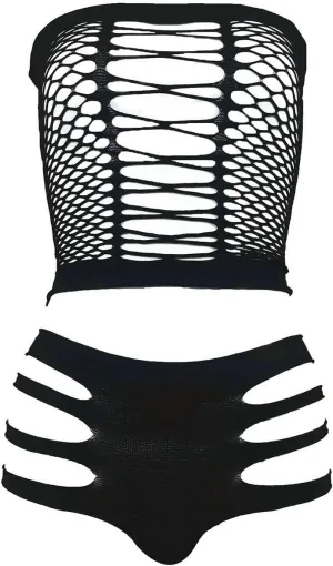 LEMON GIRL Women's Lingerie Fishnet BabyDoll Bodysuit Mini Dress Set One Size
