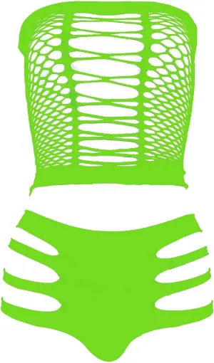 LEMON GIRL Women's Lingerie Fishnet BabyDoll Bodysuit Mini Dress Set One Size