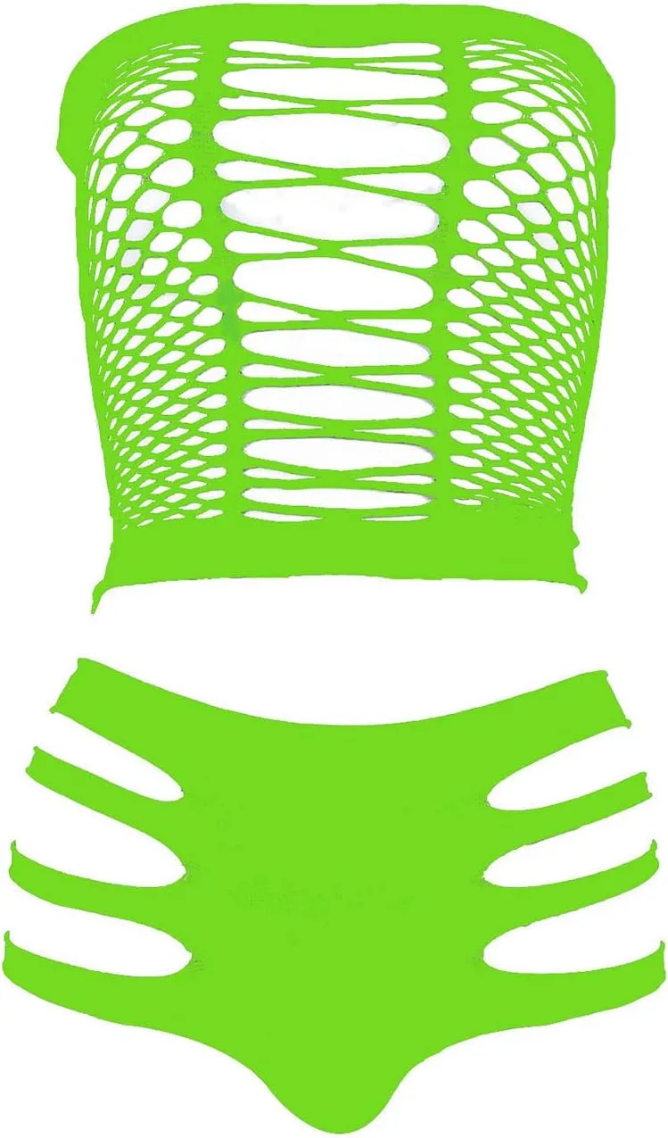 LEMON GIRL Women's Lingerie Fishnet BabyDoll Bodysuit Mini Dress Set One Size