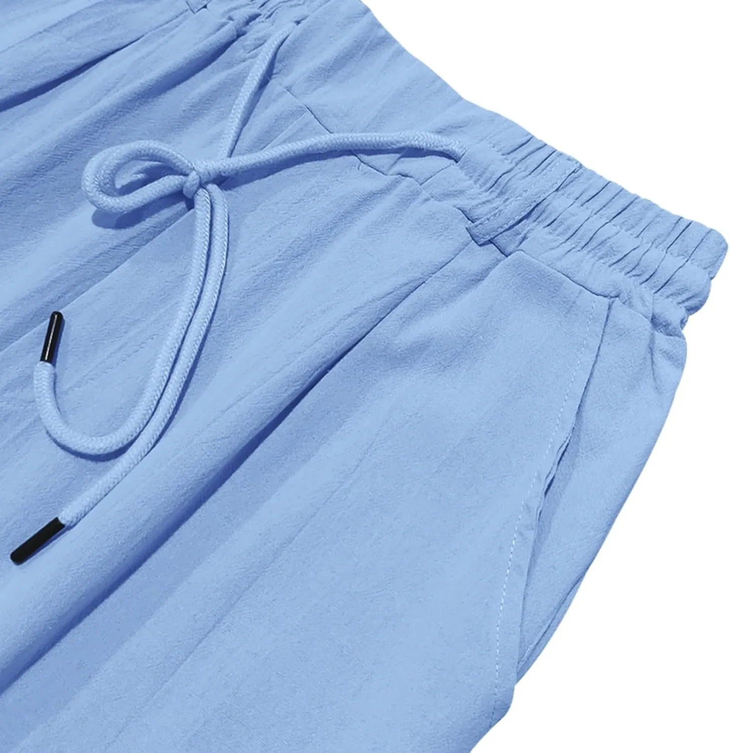 Linen Pants Men Drawstring Casual Loose Fit Summer Beach Outfit Lightweight Straight Leg Trousers Moisture Wicking Plain