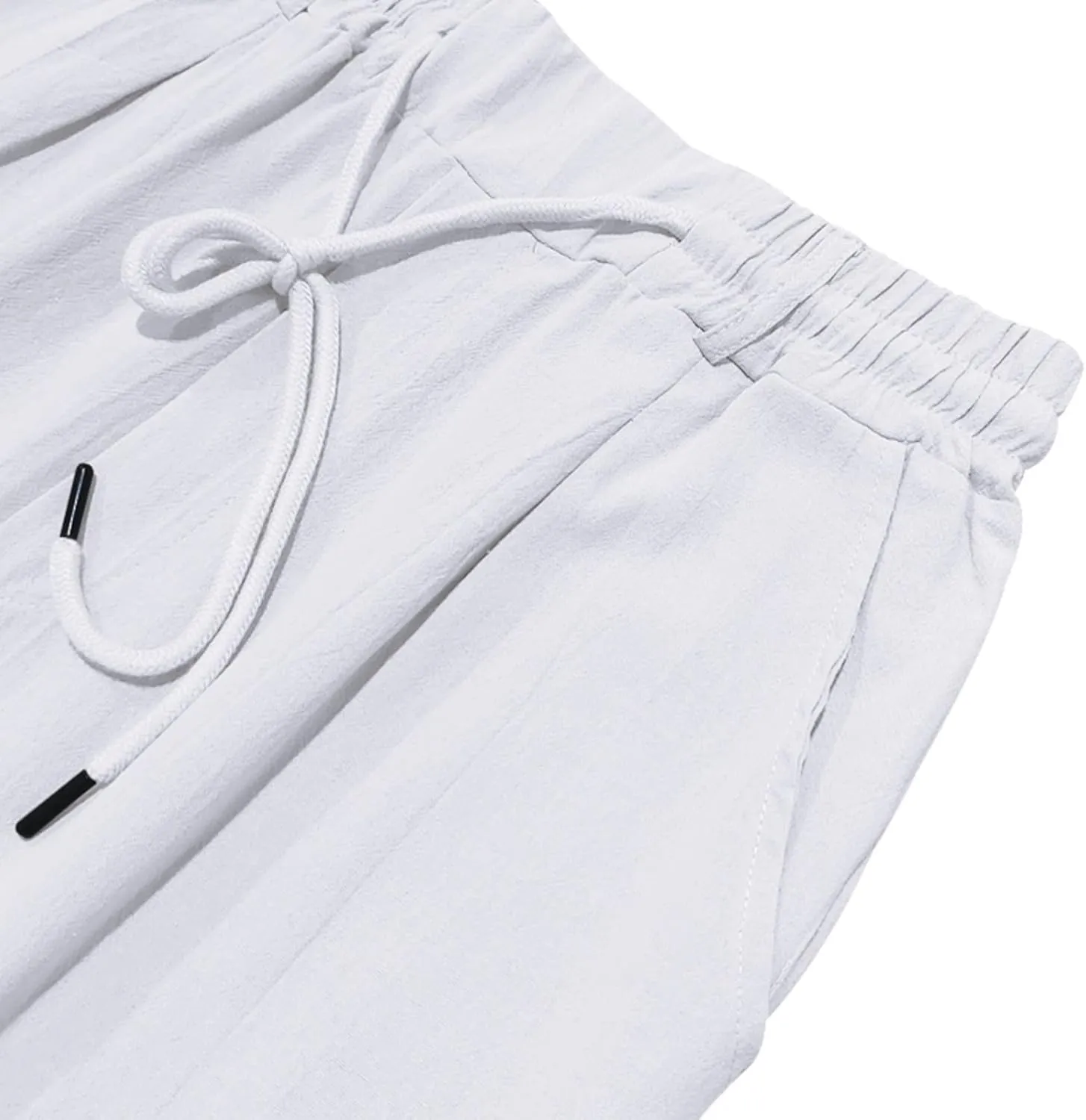 Linen Pants Men Drawstring Casual Loose Fit Summer Beach Outfit Lightweight Straight Leg Trousers Moisture Wicking Plain