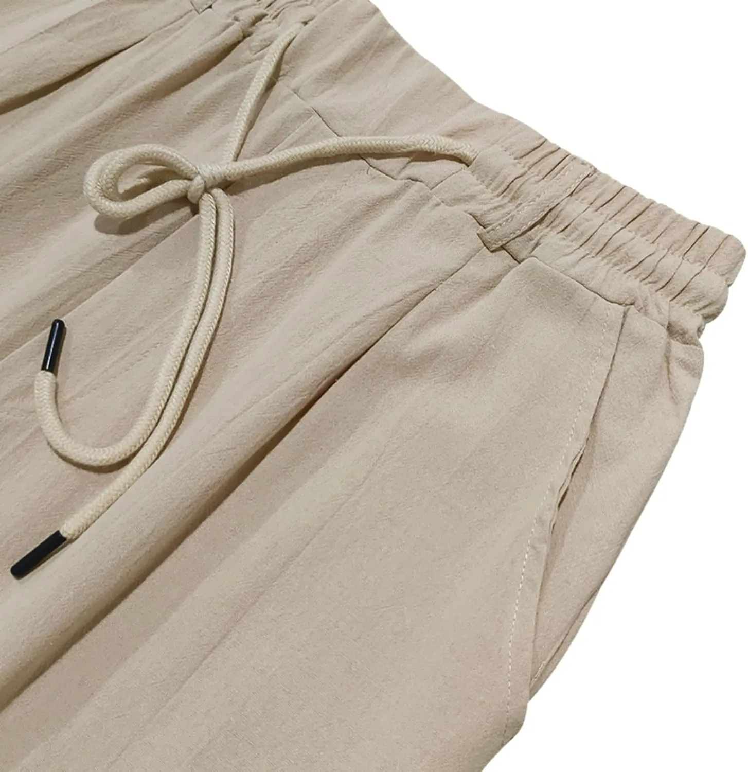 Linen Pants Men Drawstring Casual Loose Fit Summer Beach Outfit Lightweight Straight Leg Trousers Moisture Wicking Plain