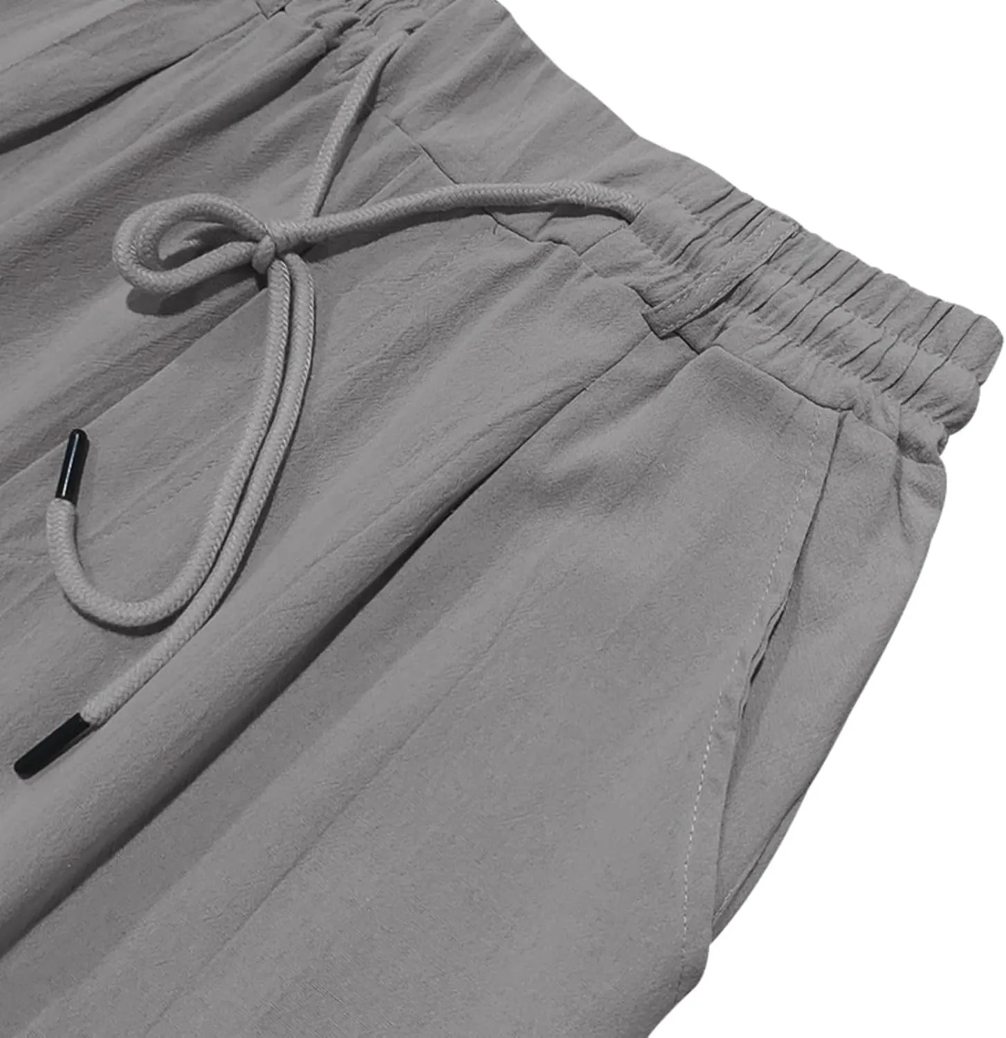 Linen Pants Men Drawstring Casual Loose Fit Summer Beach Outfit Lightweight Straight Leg Trousers Moisture Wicking Plain