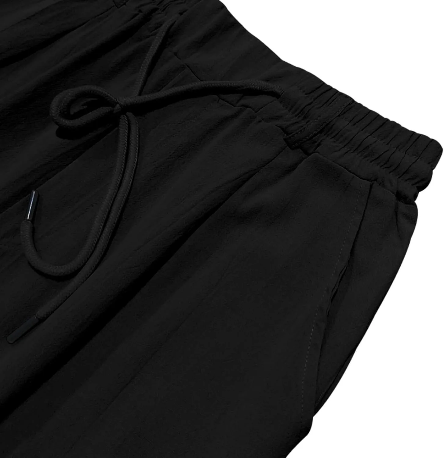 Linen Pants Men Drawstring Casual Loose Fit Summer Beach Outfit Lightweight Straight Leg Trousers Moisture Wicking Plain
